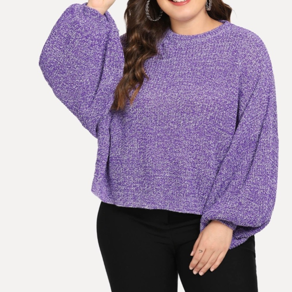 Bishop Sleeved Flecked Purple Sweater